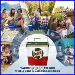 CASTROL Vintage Large Metal 18Qt Beer Cooler Box, Portable for Beach Activities