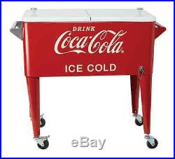 Coca Cola Metal Cooler Rolling Wheels 80-qt Vintage Retro Style Patio Porch Ice