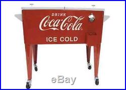 Coca Cola Metal Cooler Rolling Wheels 80-qt Vintage Retro Style Patio Porch Ice