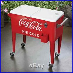 Coca Cola Metal Cooler Rolling Wheels 80-qt Vintage Retro Style Patio Porch Ice