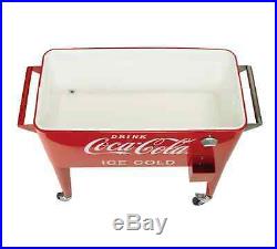 Coca Cola Metal Cooler Rolling Wheels 80-qt Vintage Retro Style Patio Porch Ice