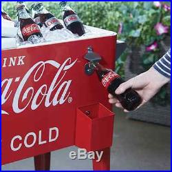 Coca Cola Metal Cooler Rolling Wheels 80-qt Vintage Retro Style Patio Porch Ice