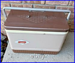 COLEMAN Brown/ Tan Cooler Diamond Logo Metal Bar Handle Latch Vintage Rare, EXC