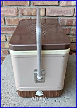 COLEMAN Brown/ Tan Cooler Diamond Logo Metal Bar Handle Latch Vintage Rare, EXC