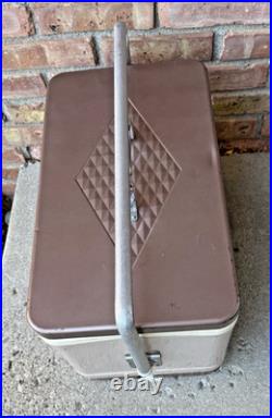 COLEMAN Brown/ Tan Cooler Diamond Logo Metal Bar Handle Latch Vintage Rare, EXC