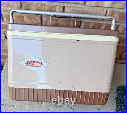 COLEMAN Brown/ Tan Cooler Diamond Logo Metal Bar Handle Latch Vintage Rare, EXC