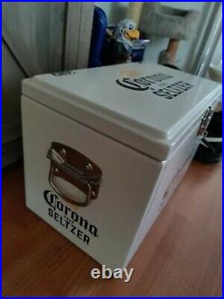 CORONA EXTRA BEER METAL STEEL COOLER/ICE CHEST OPENER BLUE RED Pre Owned/Used