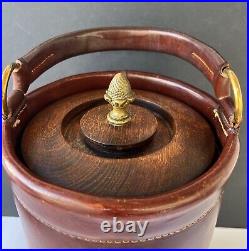 Cairns & Brother Rare Leather Ice Bucket with Lid Equestrian Brass Horse 13x8