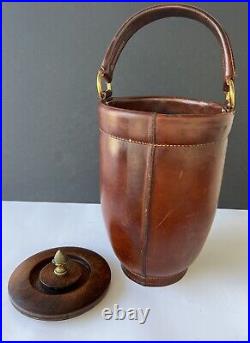 Cairns & Brother Rare Leather Ice Bucket with Lid Equestrian Brass Horse 13x8