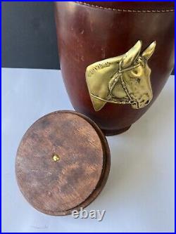 Cairns & Brother Rare Leather Ice Bucket with Lid Equestrian Brass Horse 13x8