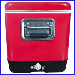 Classic Retro Red Metal Cooler, 54-Quart Large Capacity Ice Bucket for Beach