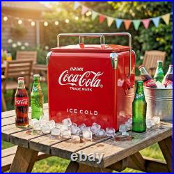 Coca-Cola 14Qt Metal Cooler Red Ice Chest 18 Can Game Day Relief Party Gear