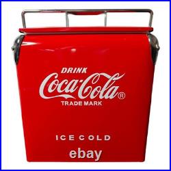 Coca-Cola 14Qt Metal Cooler Red Ice Chest 18 Can Game Day Relief Party Gear