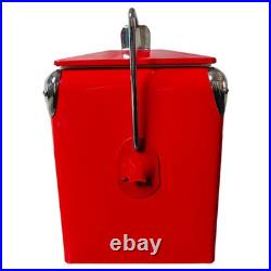 Coca-Cola 14Qt Metal Cooler Red Ice Chest 18 Can Game Day Relief Party Gear