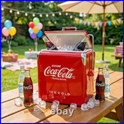 Coca-Cola 14Qt Metal Cooler Red Ice Chest Portable 18-Can Box Winter Camping