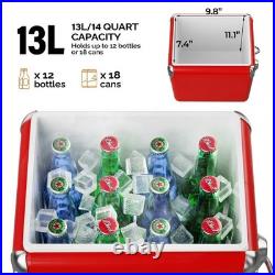 Coca-Cola 14Qt Metal Cooler Red Ice Chest Portable 18-Can Box Winter Camping