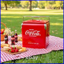 Coca-Cola 14Qt Retro Cooler Classic Red Metal Ice Chest for Camping, Picnics