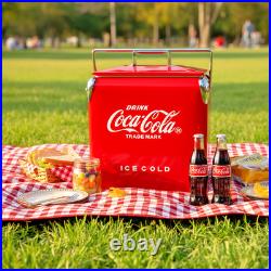 Coca-Cola 14Qt Retro Cooler Classic Red Metal Ice Chest for Camping, Picnics