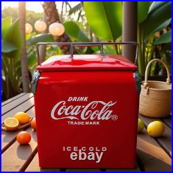 Coca-Cola 14Qt Retro Cooler Classic Red Metal Ice Chest for Camping, Picnics