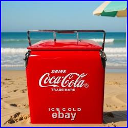 Coca-Cola 14Qt Retro Cooler Classic Red Metal Ice Chest for Camping, Picnics