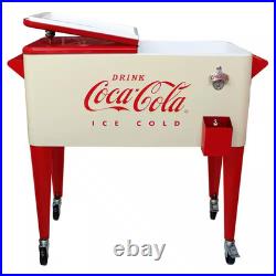 Coca-Cola 80 Qt Vanilla Embossed Rolling Chest Cooler