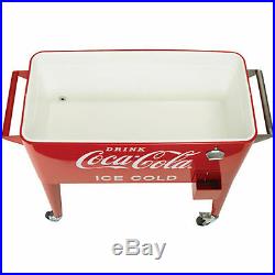 Coca Cola Cooler 80Qt Rolling Retro Metal Party Ice Box Heavy Duty Handles Chest