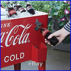 Coca Cola Cooler 80Qt Rolling Retro Metal Party Ice Box Heavy Duty Handles Chest