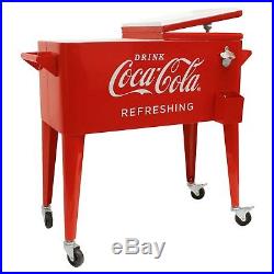 Coca Cola Cooler Insulated Retro 80 Quart Metal Coke Ice Chest Party With Wheels