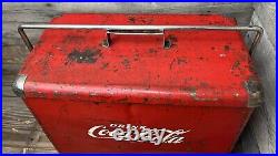 Coca Cola Cooler Vintage 1950s Painted Metal Solid Advertising Piece MidMod AsIs