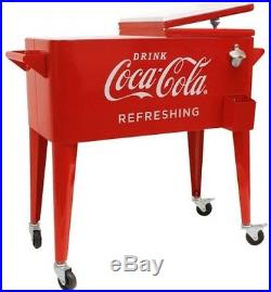 Coca Cola Cooler With Wheels Retro 80 Quart Metal Coke Insulated Ice Chest Party
