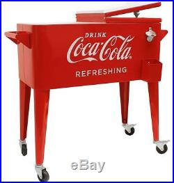 Coca Cola Cooler on Wheels Insulated Ice Chest Fridge Retro 80 Qt Metal Coke New