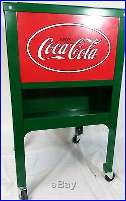 Coca-Cola Green Metal Rolling Ice Box/ Display Cooler Cart