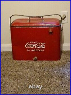 Coca-Cola In Bottles Embossed Vintage Metal Red Cooler 1950's Cavalier? USA