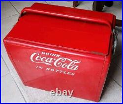 Coca-Cola In Bottles Embossed Vintage Metal Red Cooler 1950's Cavalier? USA