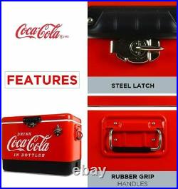 Coca-Cola Metal Ice Chest 54 Quart Red Stainless Steel Cooler Free Shipping
