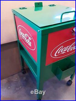 Coca-Cola Metal Rolling Ice Box/ Display Cooler Cart Green/Red