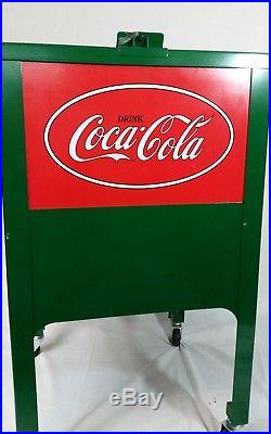 Coca-Cola Metal Rolling Ice Box/ Display Cooler Cart Green/Red