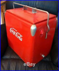 Coca Cola Red Metal Embossed Cooler 1953 Canadian St Thomas Metal Signs VINTAGE