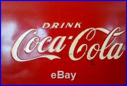 Coca Cola Red Metal Embossed Cooler 1953 Canadian St Thomas Metal Signs VINTAGE