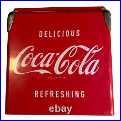 Coca-Cola Red Metal Ice Chest Cooler with Bottle Opener Retro Vintage Style Sign