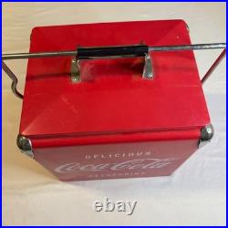 Coca-Cola Red Metal Ice Chest Cooler with Bottle Opener Retro Vintage Style Sign