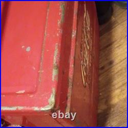 Coca-Cola Red/White Metal Cooler Ice Chest with Handle Drink Coca-Cola