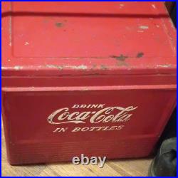 Coca-Cola Red/White Metal Cooler Ice Chest with Handle Drink Coca-Cola