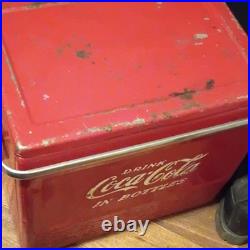 Coca-Cola Red/White Metal Cooler Ice Chest with Handle Drink Coca-Cola