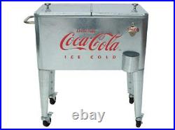 Coca Cola Retro 60 Quart Rolling Cooler Galvanized Steel Metal Silver NEW