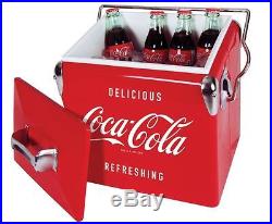 Coca Cola Retro Style Picnic Cooler Metal Coke Ice Chest Box 13L w Bottle Opener