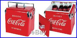 Coca Cola Retro Style Picnic Cooler Metal Coke Ice Chest Box 13L w Bottle Opener