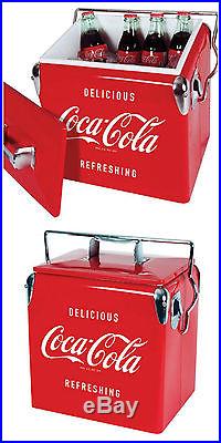 Coca Cola Retro Style Picnic Cooler Metal Coke Ice Chest Box 13L w Bottle Opener