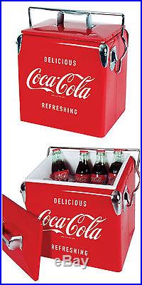 Coca Cola Retro Style Picnic Cooler Metal Coke Ice Chest Box 13L w Bottle Opener