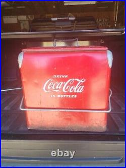 Coca Cola Vintage Metal Cooler 50-40s Red Icebox With Lid & Bottle Opener